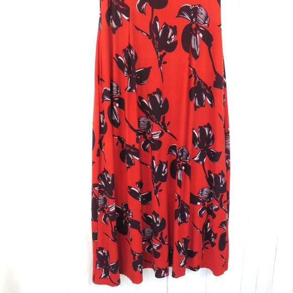R & B Collection Red and Black Floral Sleeveless Maxi Dress - Picture 3 of 9
